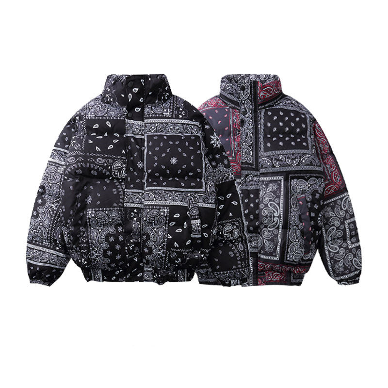Retro Cashew Flower Full Print Padded Coat