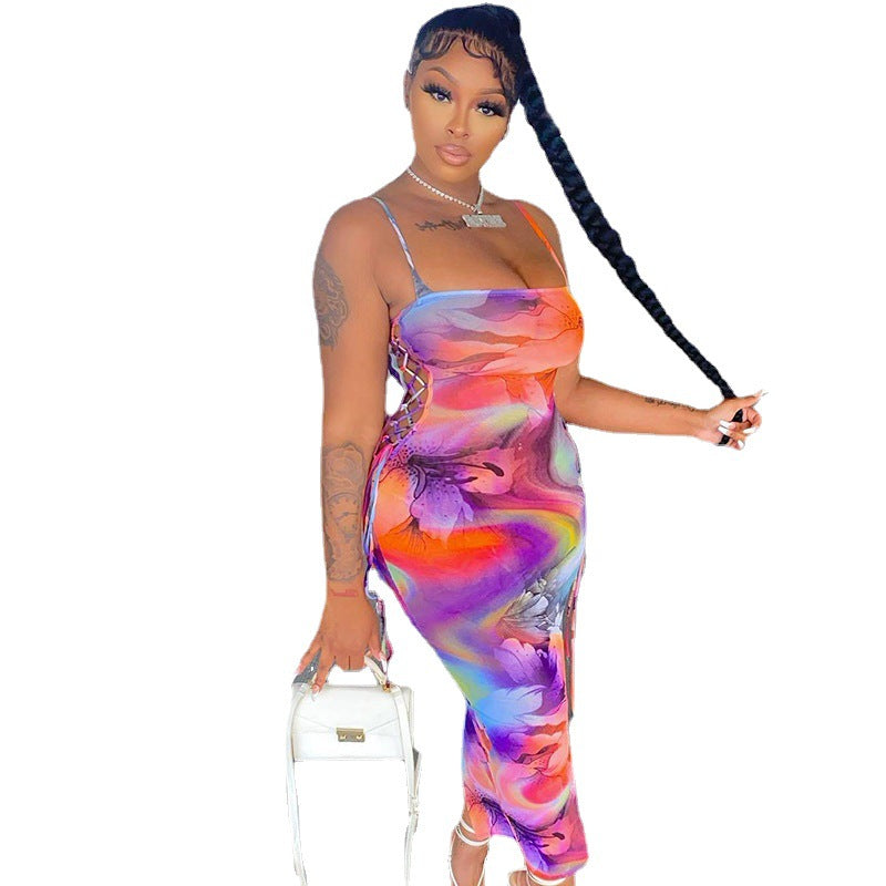 Straight Medium Length Neck Slip Strap Dress