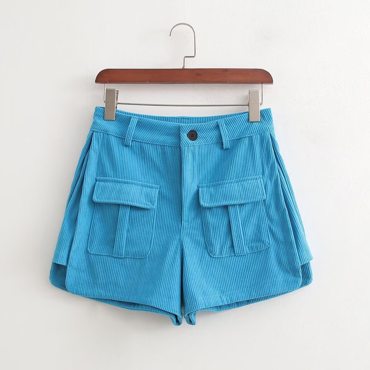 Women Clothing Autumn Winter All Match Double Pocket Casual Cargo Corduroy Shorts