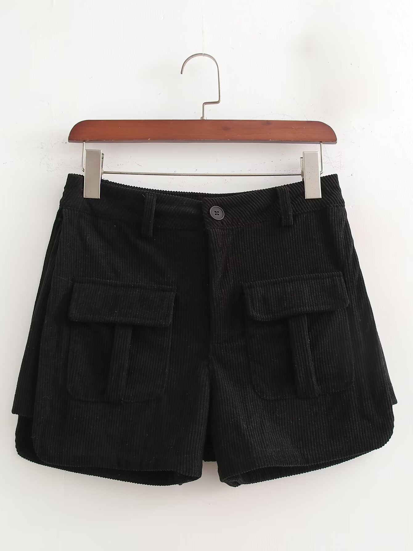 Women Clothing Autumn Winter All Match Double Pocket Casual Cargo Corduroy Shorts