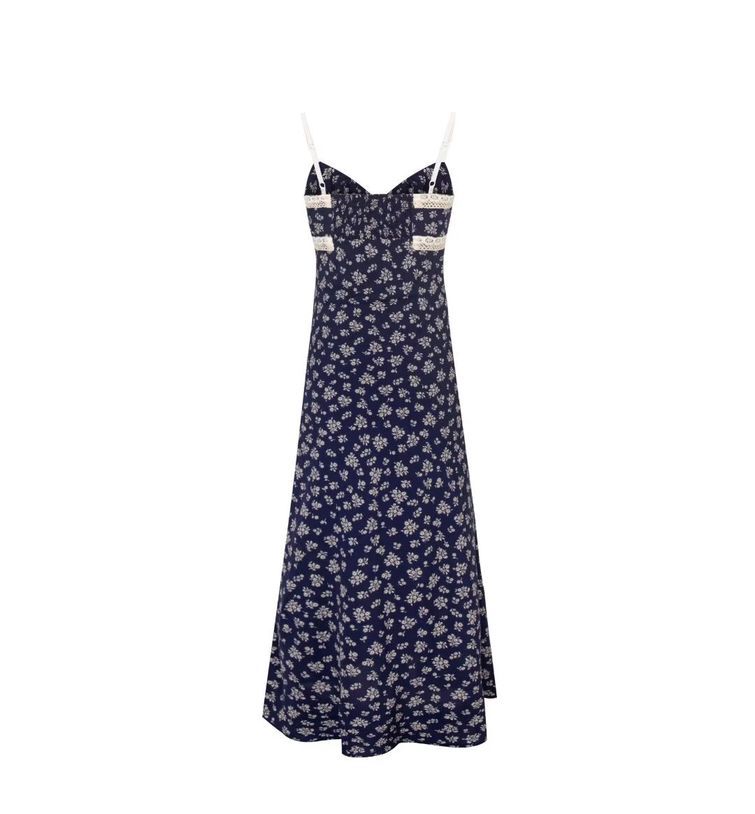 Sweet V neck Chest Lace up Color Matching Floral Strap Dress Women Summer Seaside Vacation Beach Dress