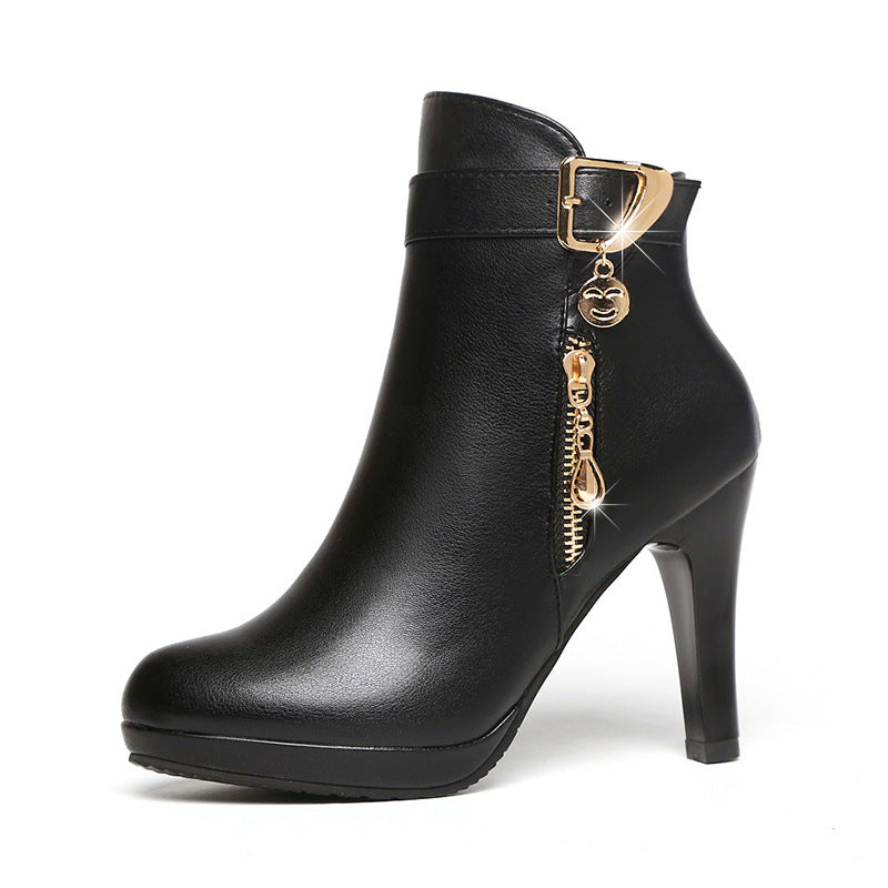 Womens Black Autumn Leather Boots