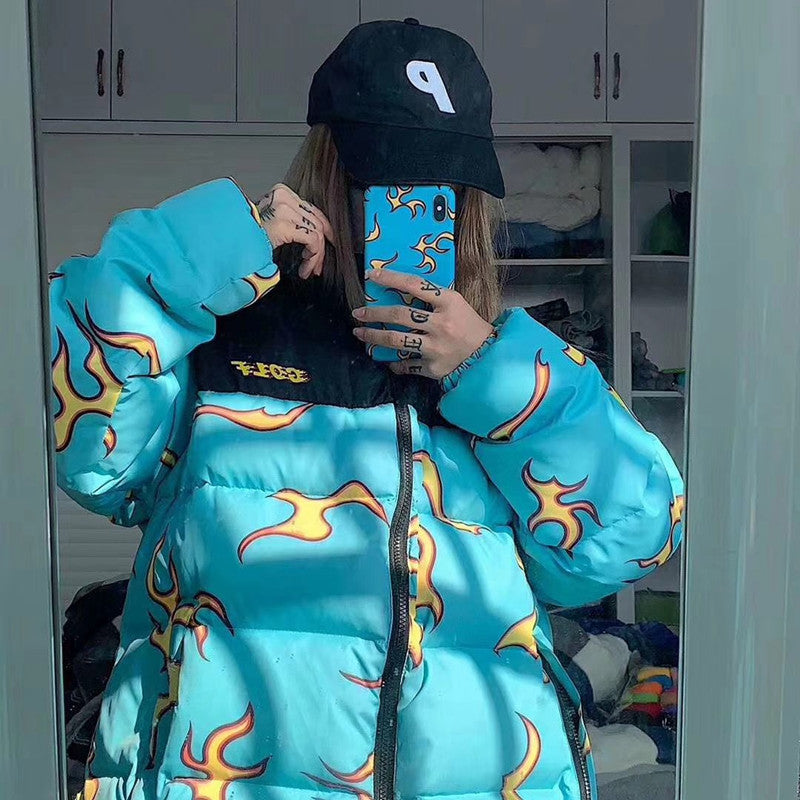 Blue Flame Down Cotton Autumn And Winter Puffer Jackets