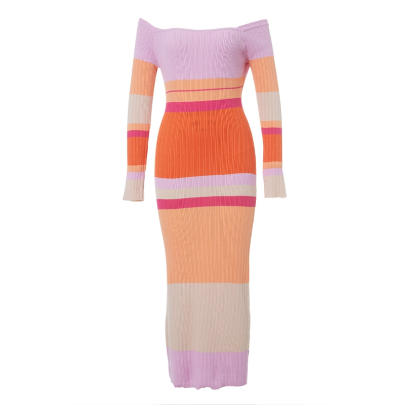Long Sleeve Knitted Striped Dress