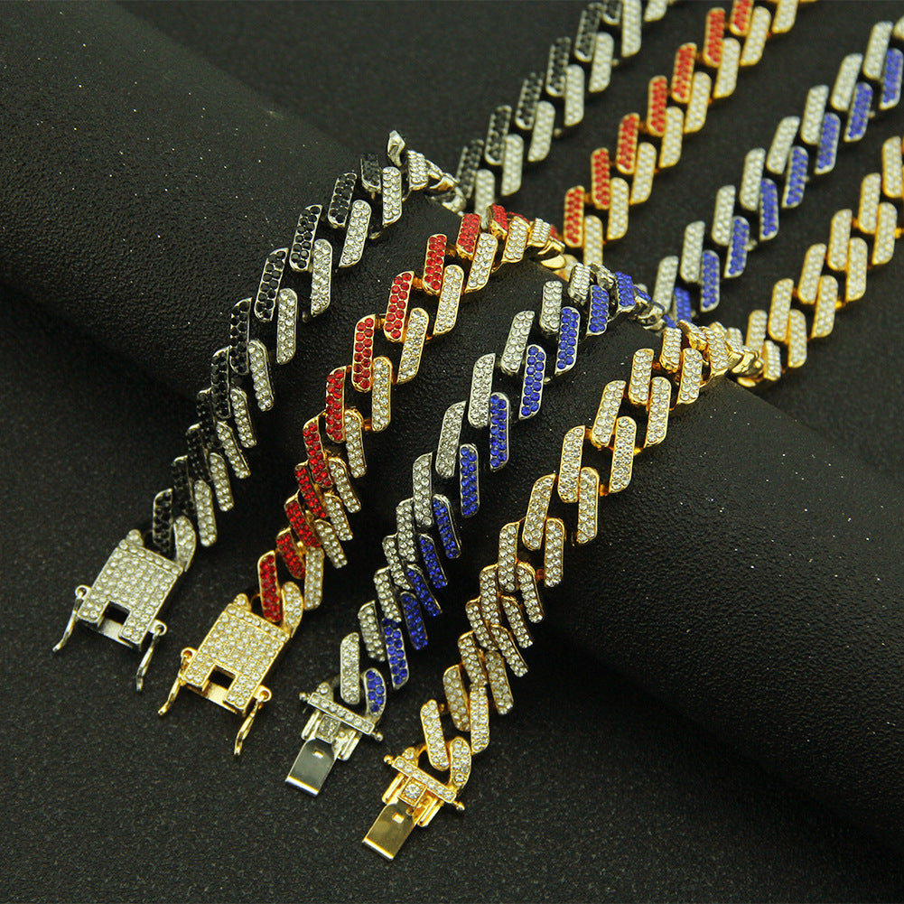 Mens Colored Diamonds Geometric Square Cuban Necklace Chain