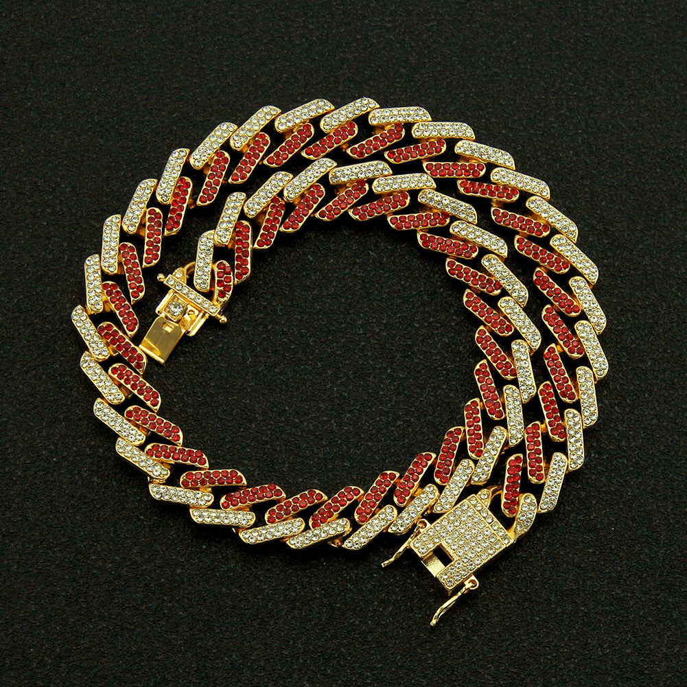 Mens Colored Diamonds Geometric Square Cuban Necklace Chain