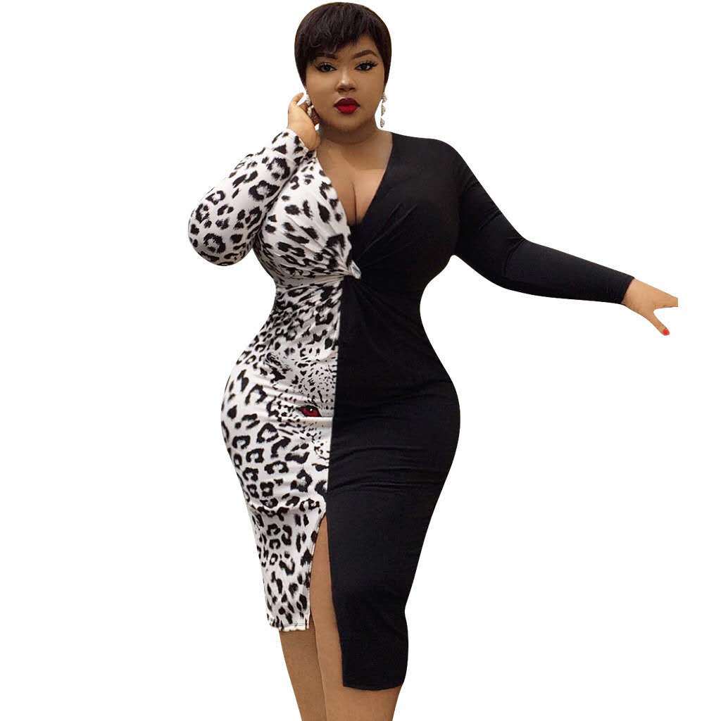 Plus Size Women Long Sleeve Autumn Winter Stitching Dress