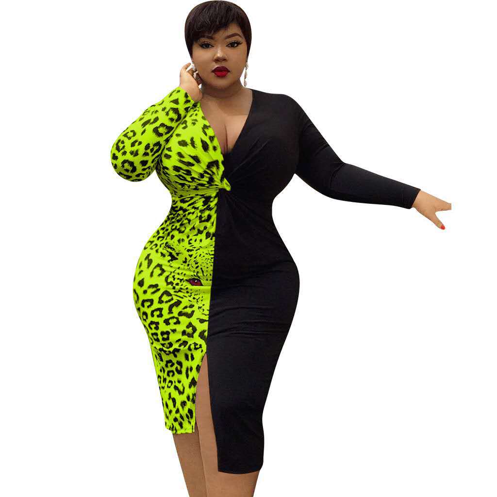 Plus Size Women Long Sleeve Autumn Winter Stitching Dress