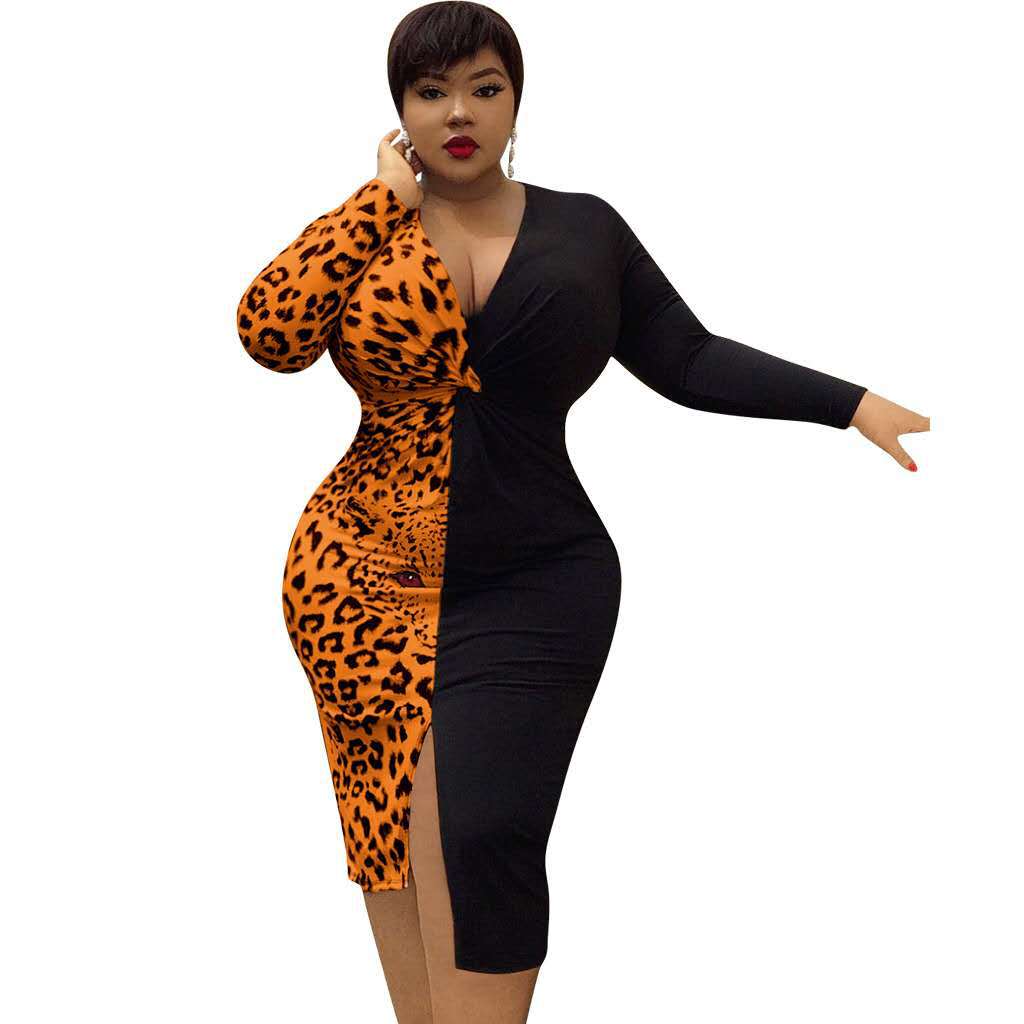 Plus Size Women Long Sleeve Autumn Winter Stitching Dress