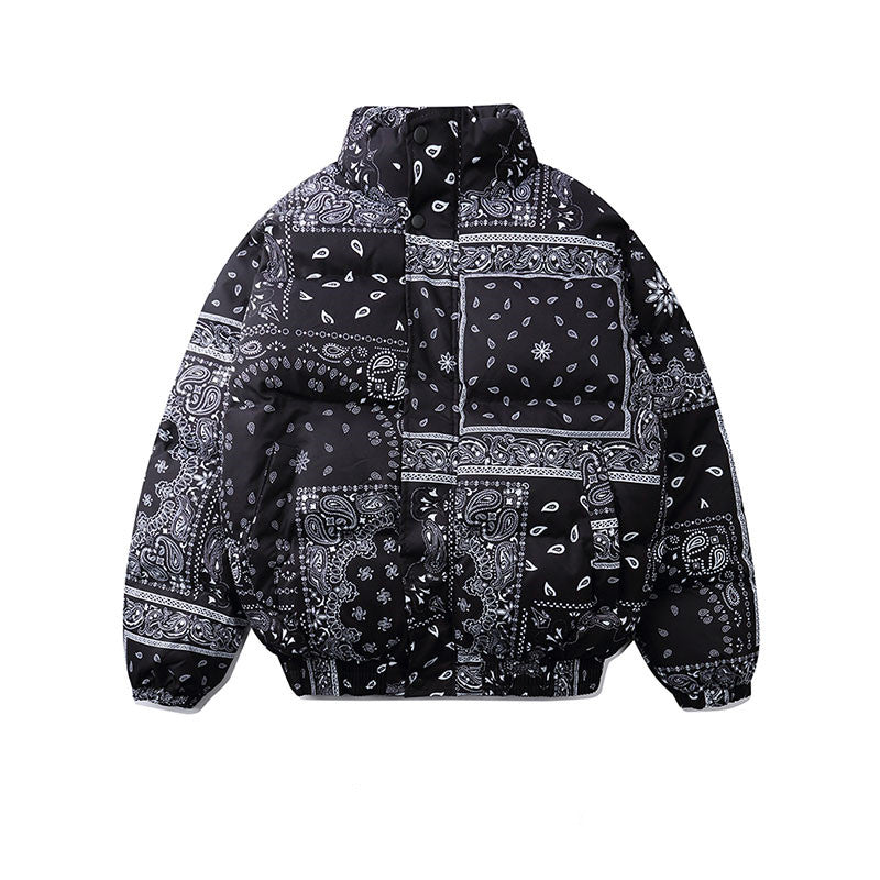 Retro Cashew Flower Full Print Padded Coat