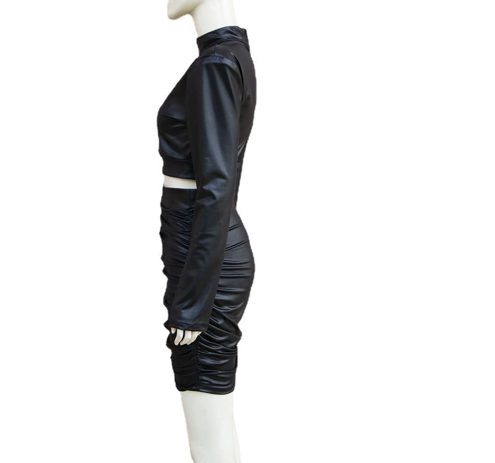 Cross Border Turtleneck Long Sleeve Two-piece Suit Dress