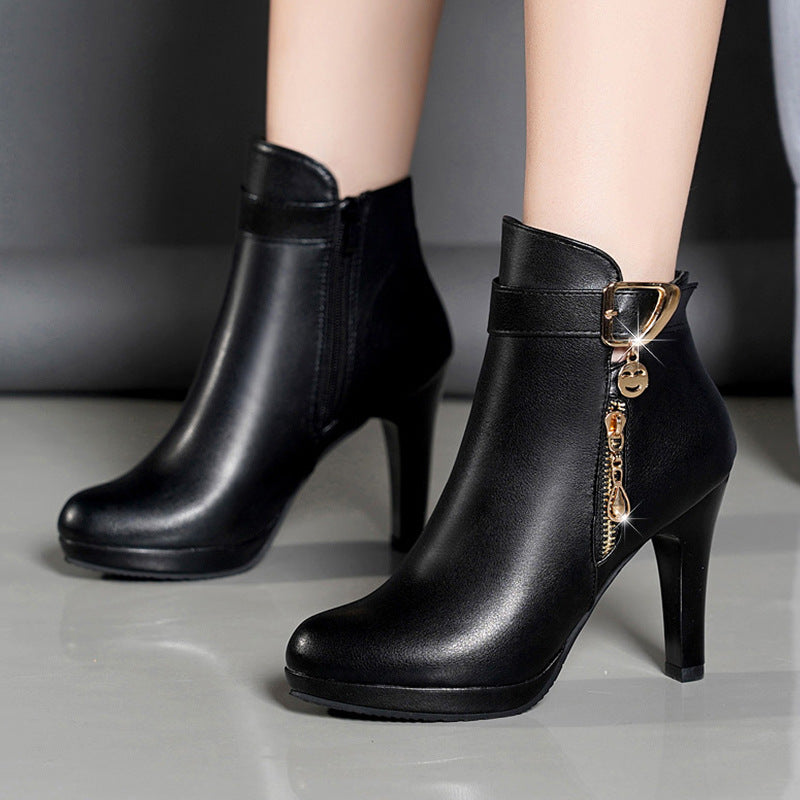 Womens Black Autumn Leather Boots