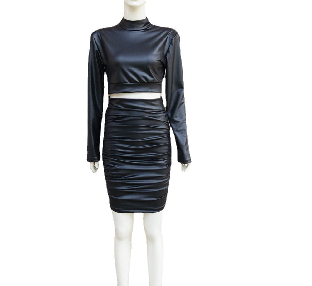 Cross Border Turtleneck Long Sleeve Two-piece Suit Dress