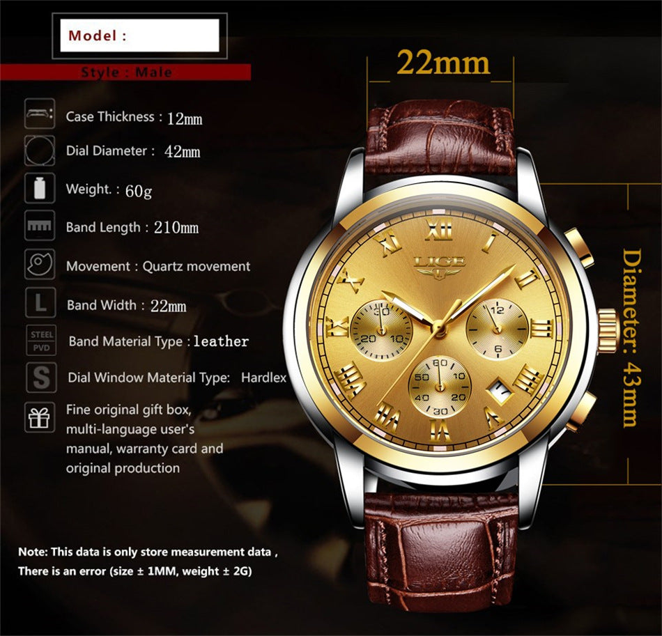 Mens Leather Casual Leather Wristwatch