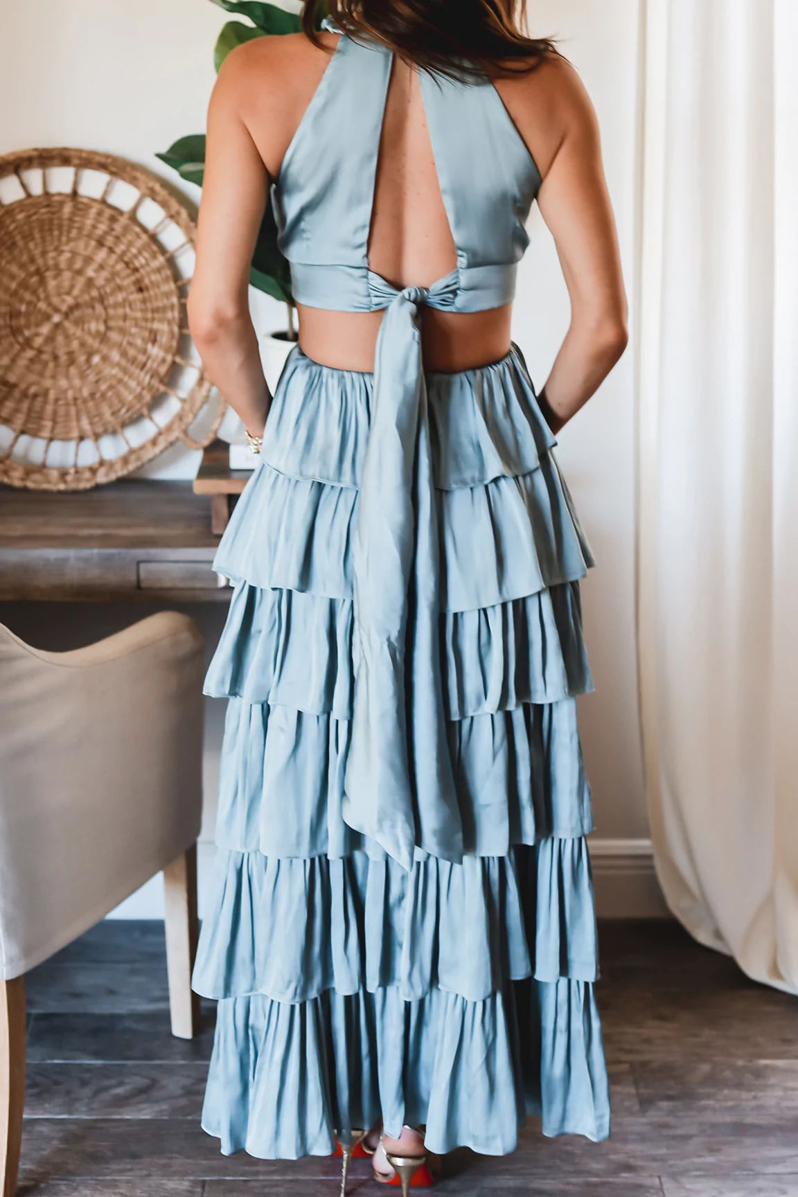 Solid Color Patchwork Long Cake High Waist Dress