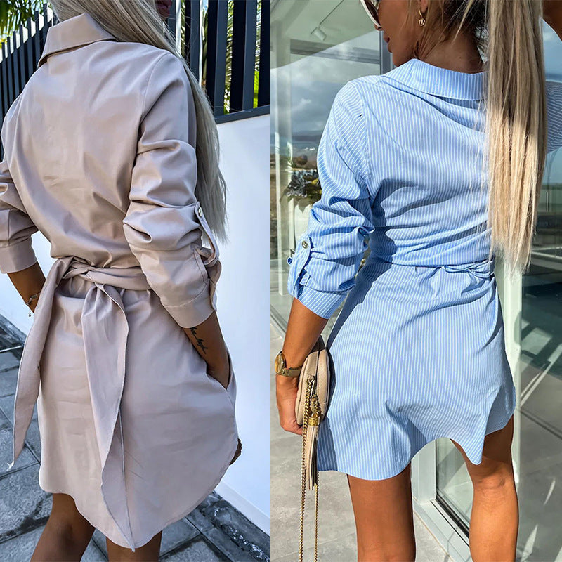 Multi-Color Rolled Sleeves Slim-Fit Dress