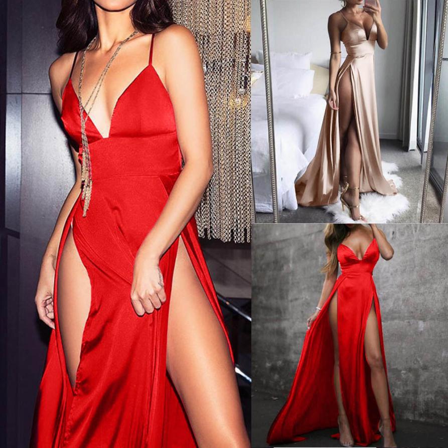 High-Split Maxi Evening Long Sleeveless Dress