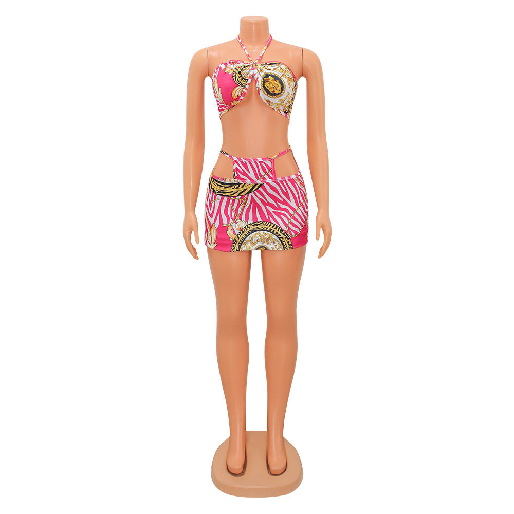 Printed Two Piece Sling Two Piece Women's Dress
