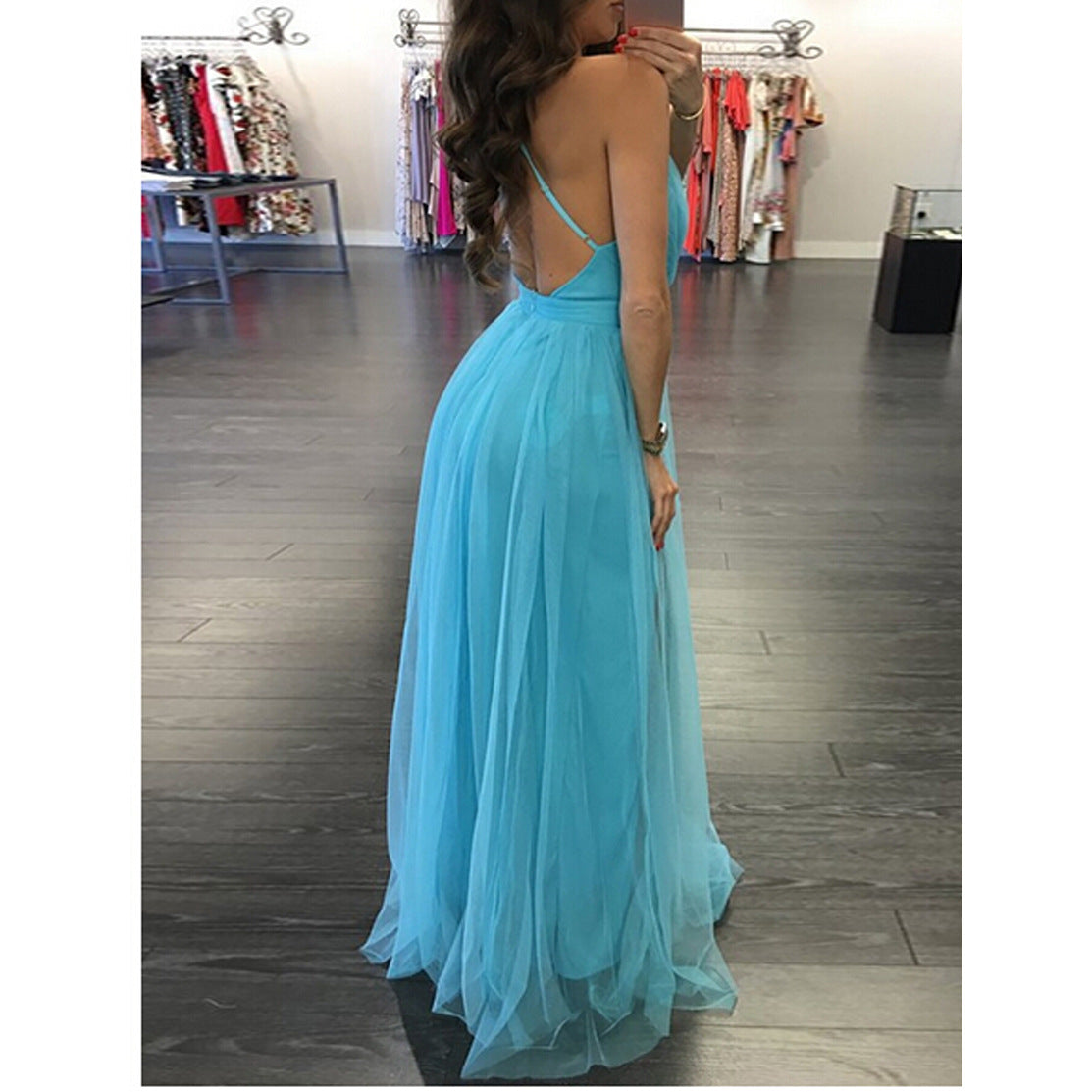 Explosion Style Mesh Sling Long Dress