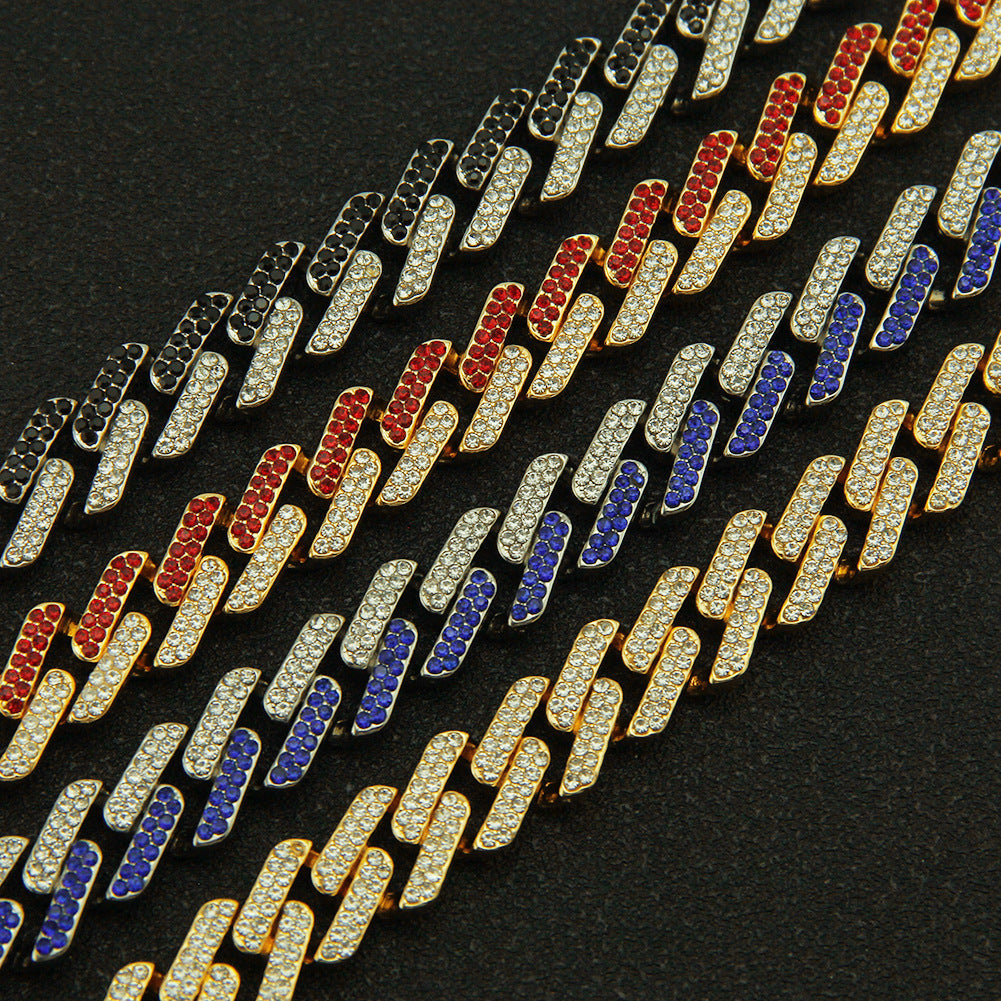 Mens Colored Diamonds Geometric Square Cuban Necklace Chain