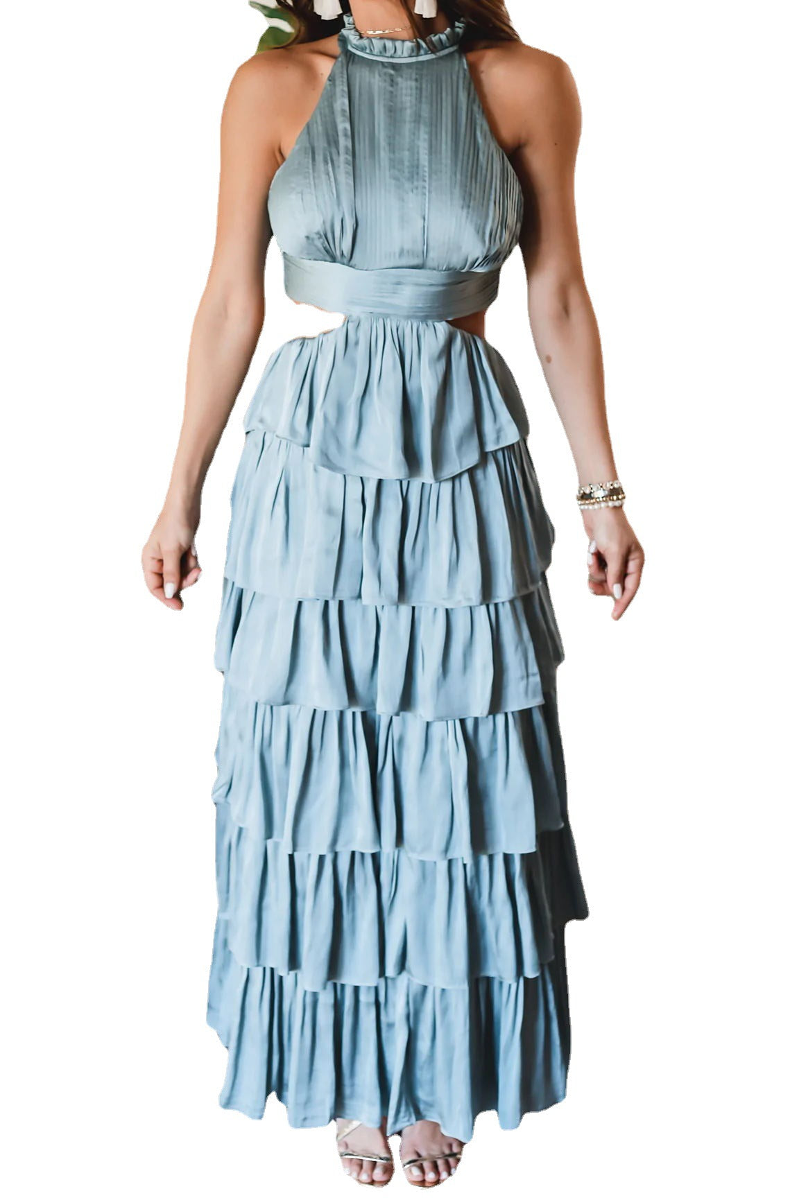 Solid Color Patchwork Long Cake High Waist Dress