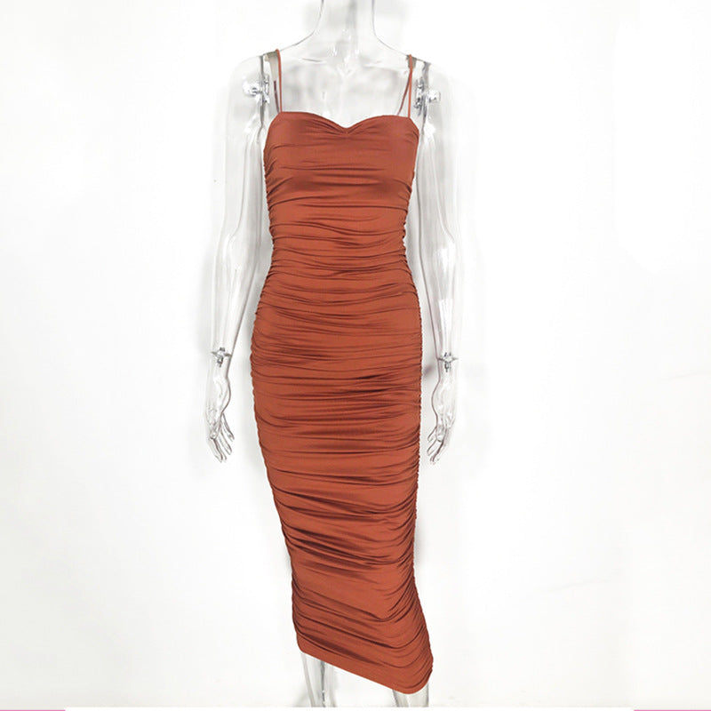 Bodycon long ruffled Long dress with suspenders