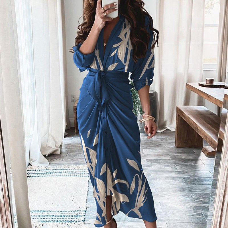 Long V-neck Polyester Lace Slit Dress