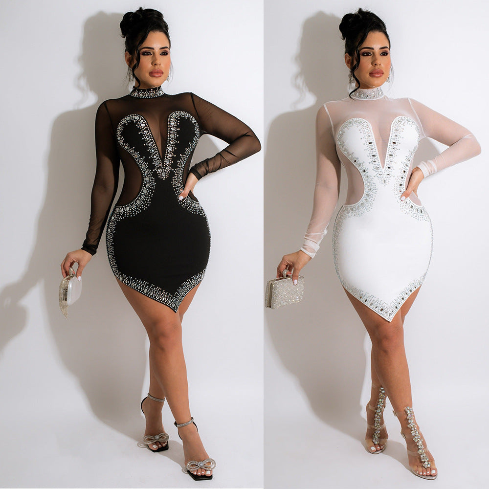 Sheer Long Sleeve Irregular Dress