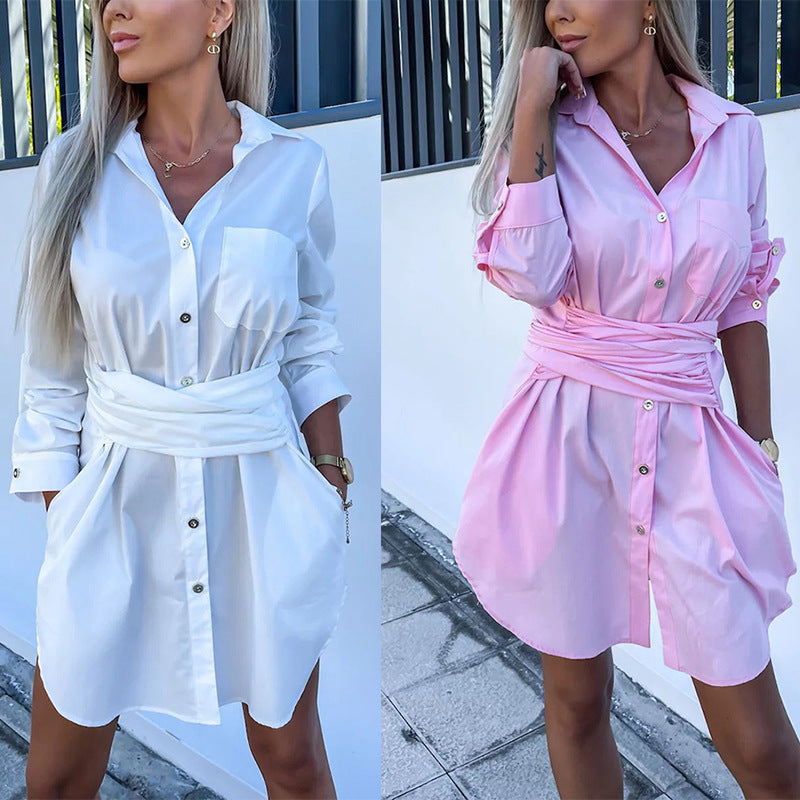 Multi-Color Rolled Sleeves Slim-Fit Dress