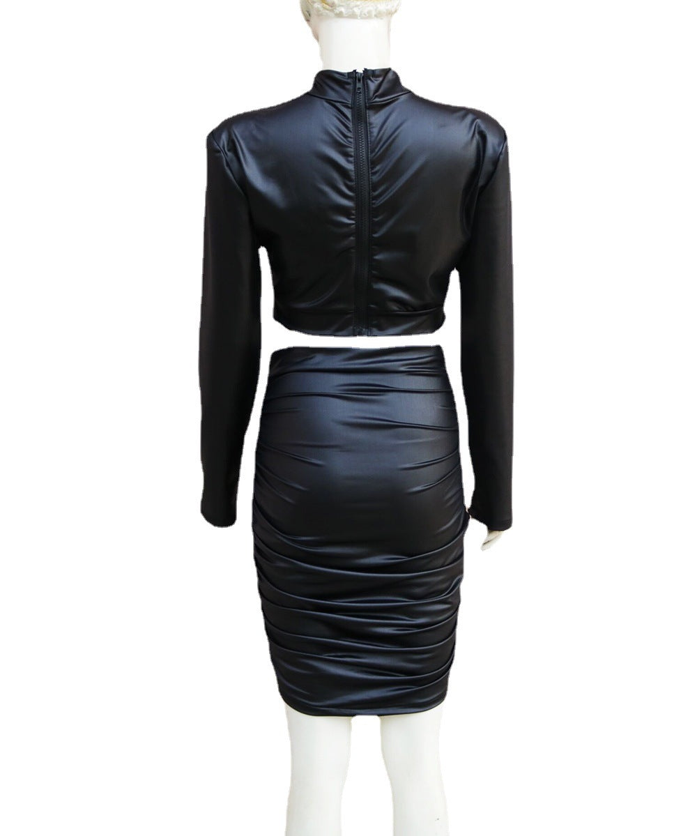 Cross Border Turtleneck Long Sleeve Two-piece Suit Dress