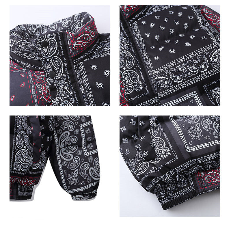 Retro Cashew Flower Full Print Padded Coat