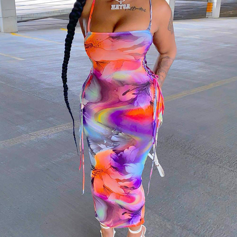 Straight Medium Length Neck Slip Strap Dress