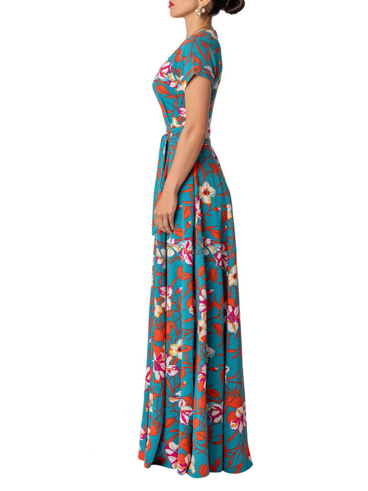 Printed Waist-controlled Long Split Dress