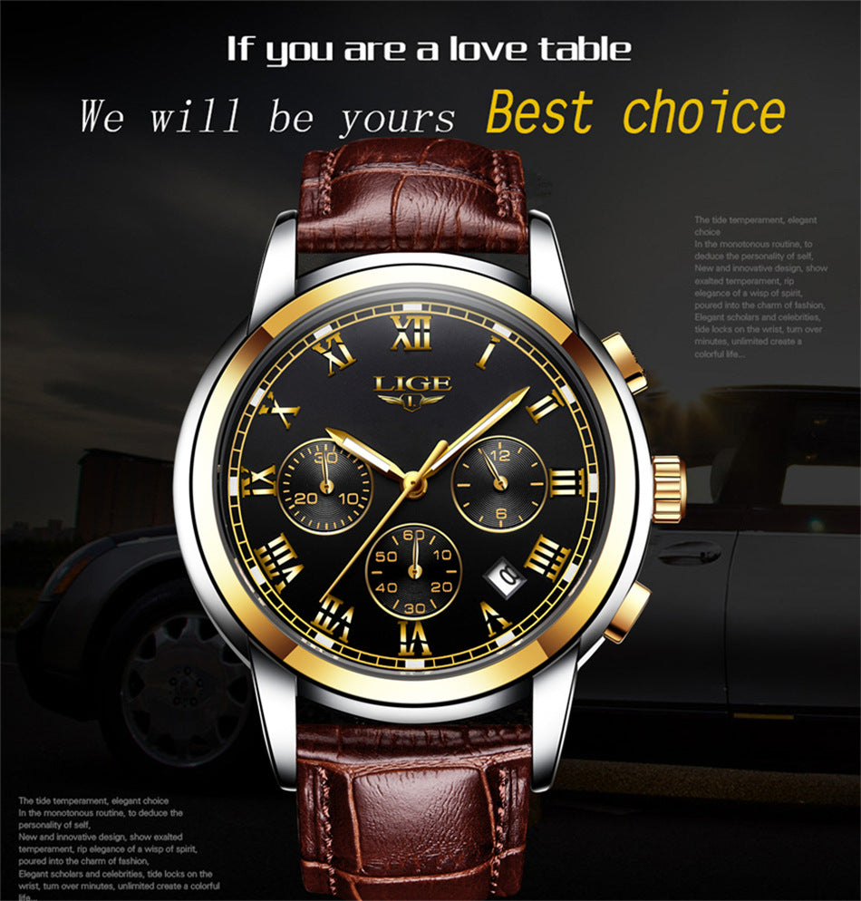 Mens Leather Casual Leather Wristwatch