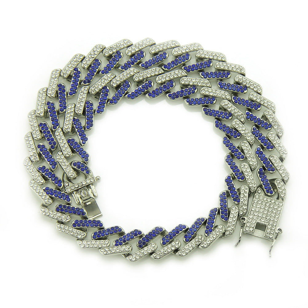 Mens Colored Diamonds Geometric Square Cuban Necklace Chain