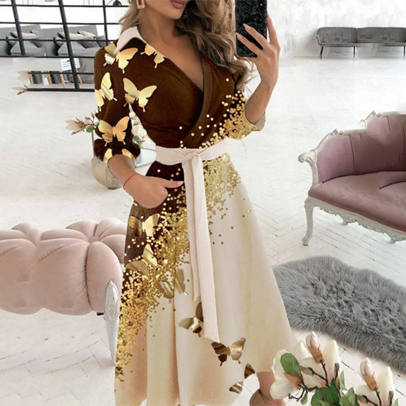 Elegant Butterfly Starlight Print Gold Butterfly Dress