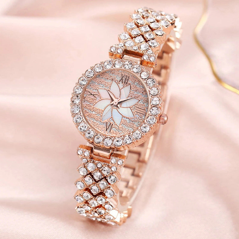Diamond-embedded Starry Sky Flower Disk Bracelet Watch