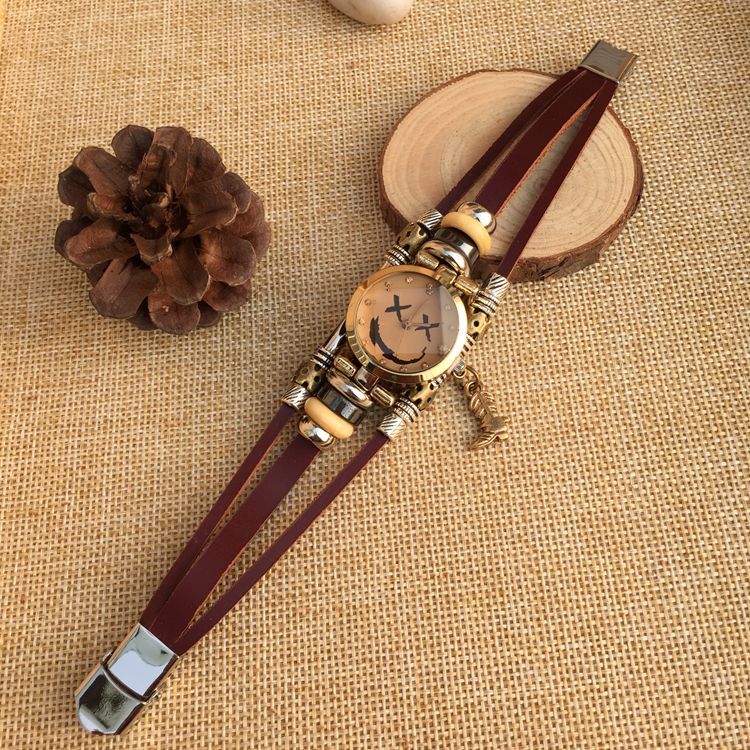 Trendy Leather Belt Stainless Steel Buckle Bracelet Women's Wristwatch