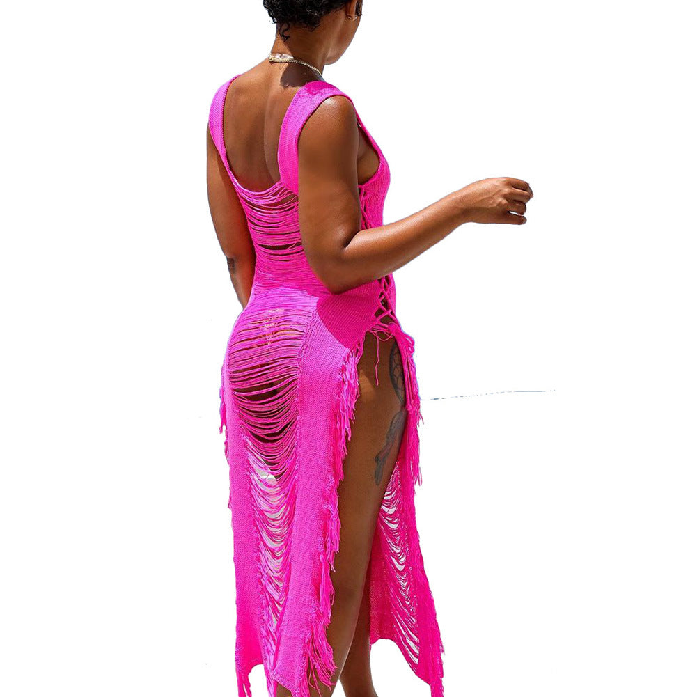 Smock shredded Fringed Dress