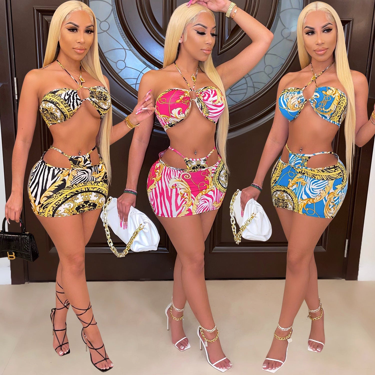 Printed Two Piece Sling Two Piece Women's Dress