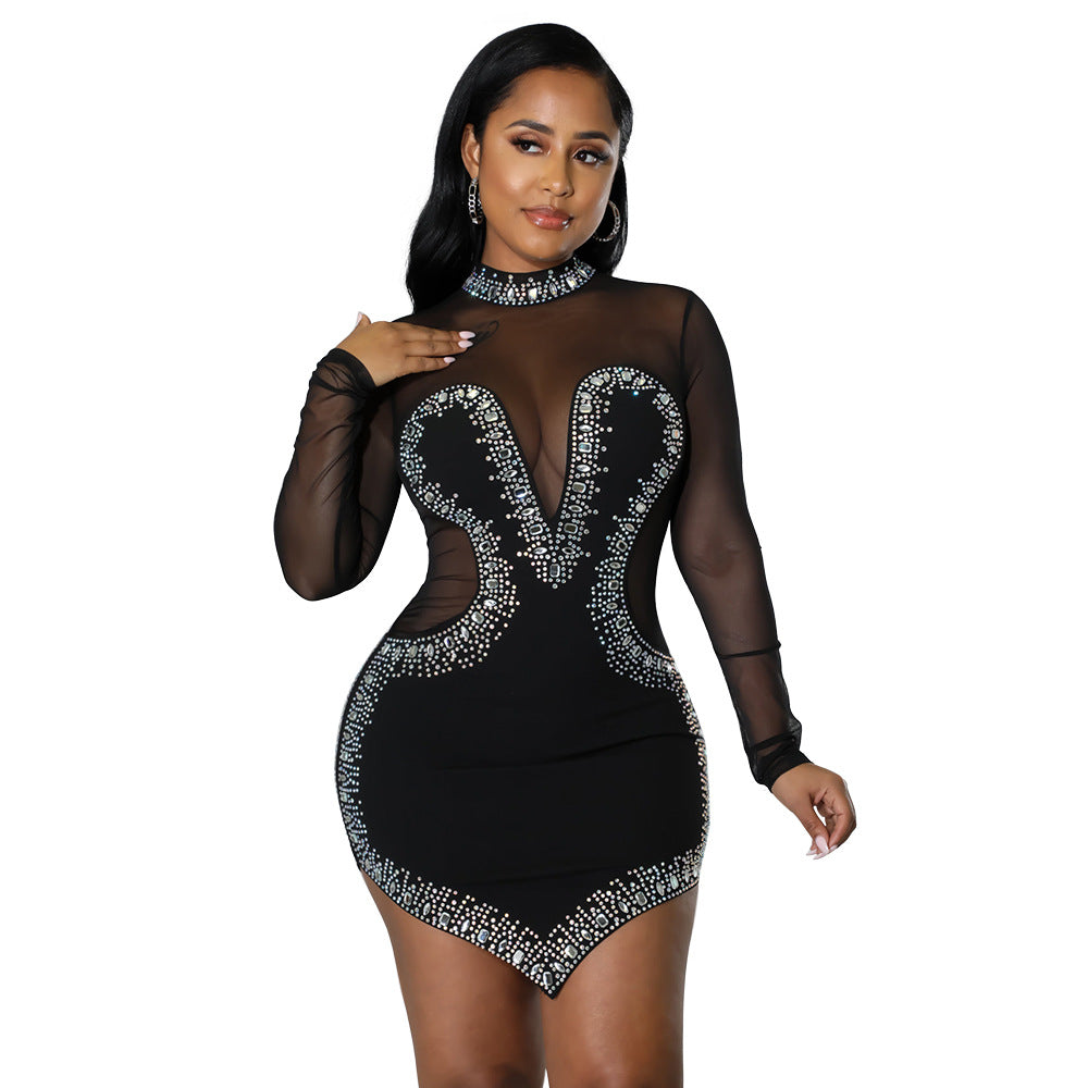 Sheer Long Sleeve Irregular Dress
