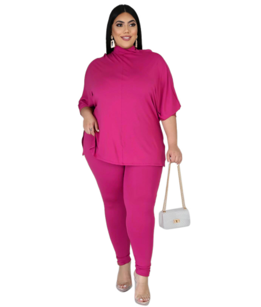 Plus Size Fall Winter Turtleneck Solid Color Split Long-Sleeved Trousers Women Casual Sports Suit