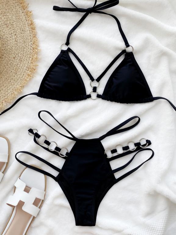 Halter Push Up Bikini Set Solid Swimsuit Women Hollow Out Cutout Out Bathing Suits Swimwear