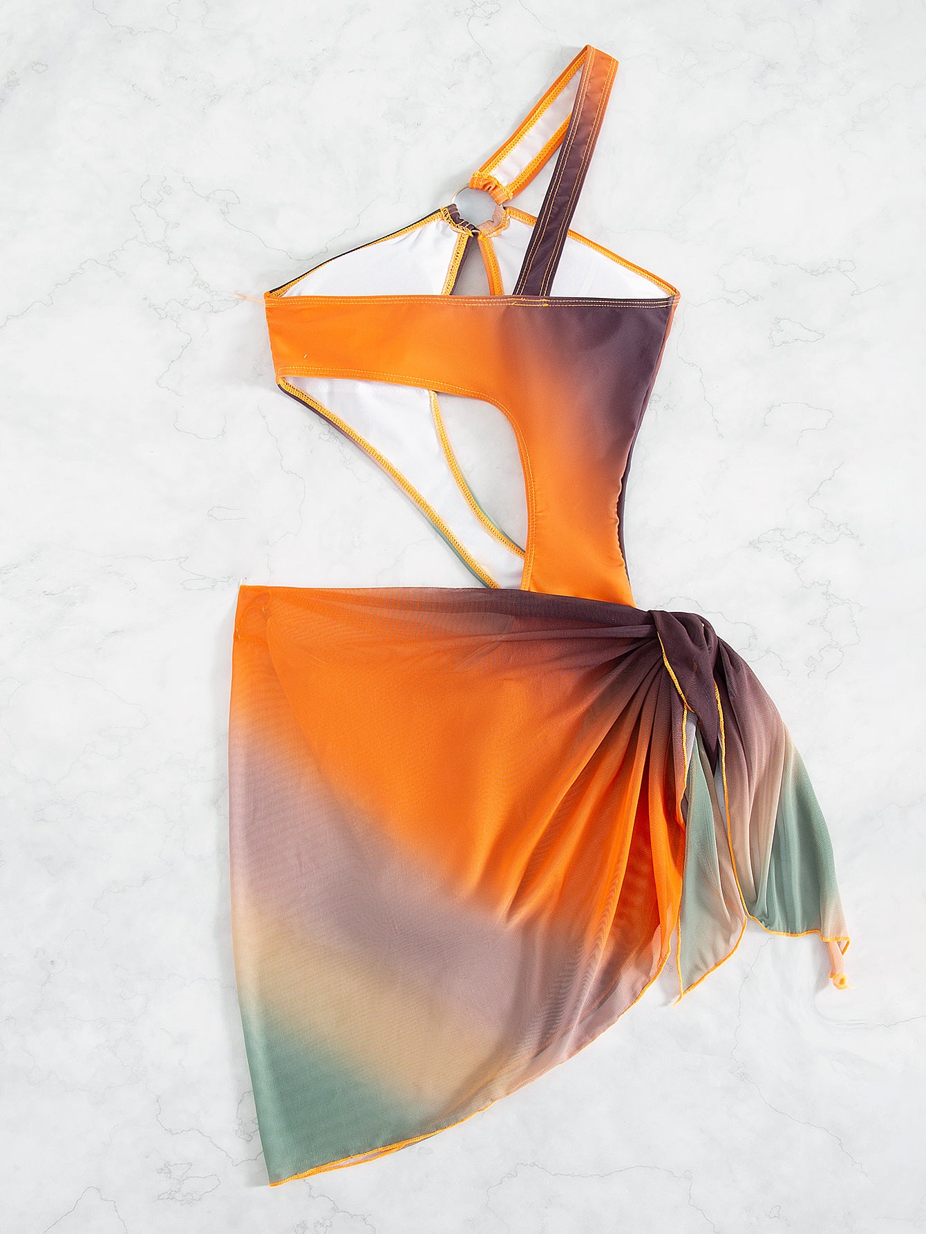 One-Piece Swimsuit Women Two-Piece Set Sexy Hollow Out Cutout Printing One-Piece Swimsuit
