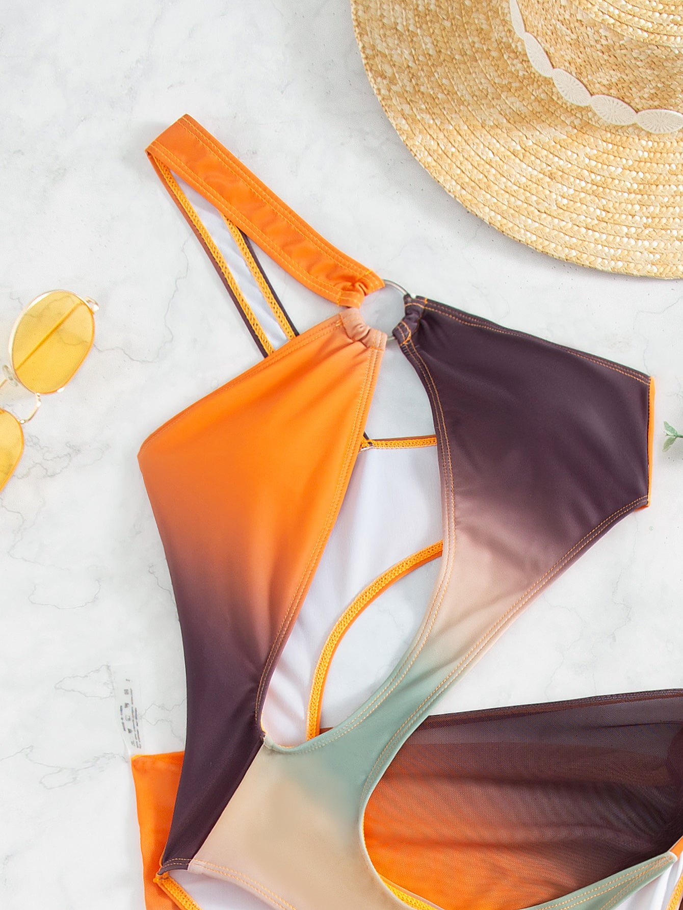 One-Piece Swimsuit Women Two-Piece Set Sexy Hollow Out Cutout Printing One-Piece Swimsuit
