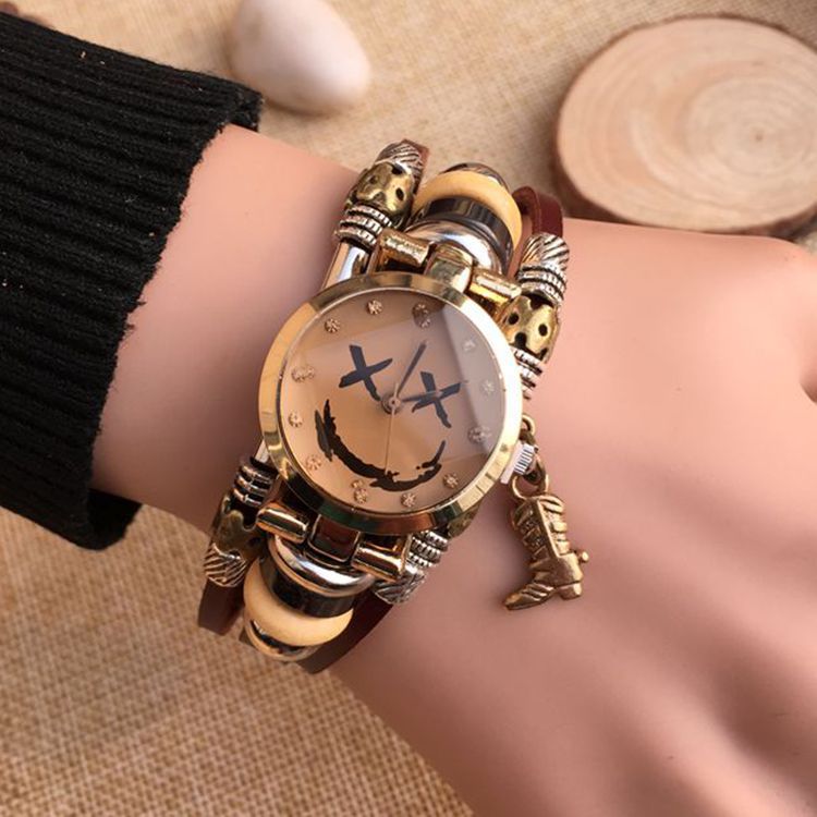 Trendy Leather Belt Stainless Steel Buckle Bracelet Women's Wristwatch