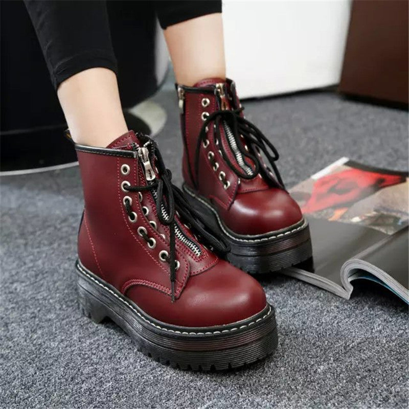 Round Toe Front Lace Up Womens Martin Boots
