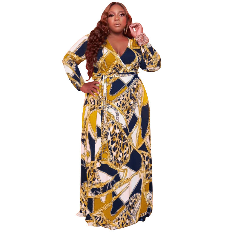 Plus Size Autumn Winter V neck Stretch Knitted Women Dress With Belt