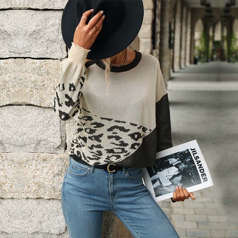 Autumn Women Wear Color Matching Long Sleeve Hollow Out Cutout Sweater