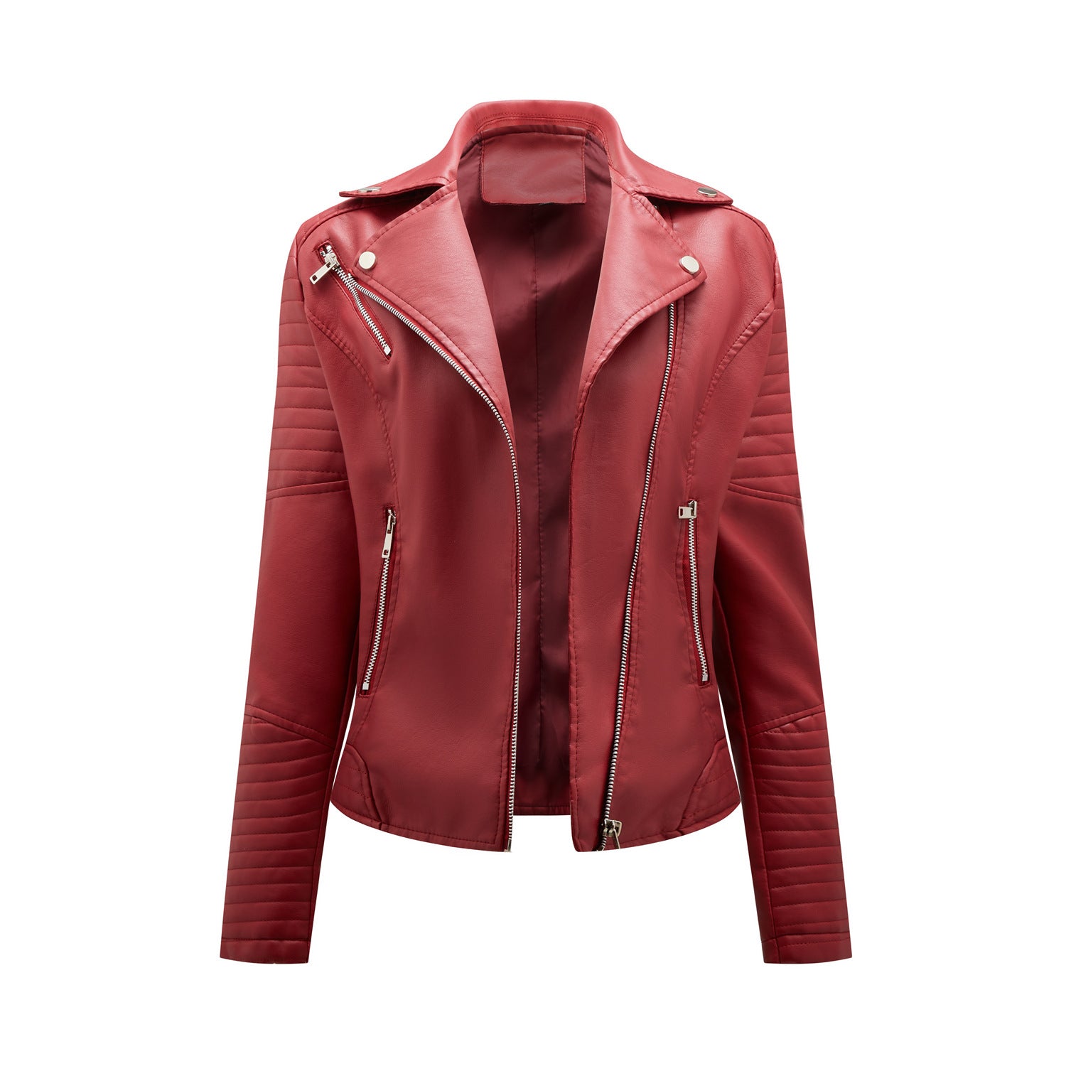 Short Spring Autumn Leather Women European Size Slim Collared Motorcycle Clothing Oblique Zipper Jacket Women Coat